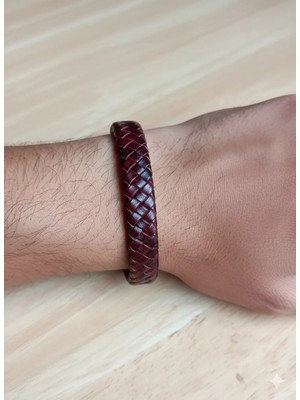 Reggente Bordo Örgü Hakiki Deri Bileklik