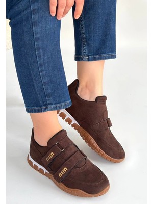 Indispensablely Tunga Kahverengi Süet Cırt Cırtlı Spor Ayakkabı