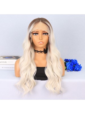 Indispensablely Koyu Kumral / Beyaz Platin Ombreli Su Dalgalı Tül Peruk