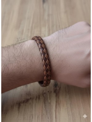 Reggente Kahverengi Taba Örgü Deri Bileklik