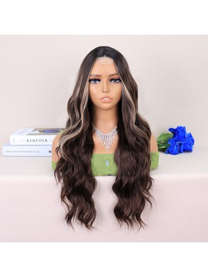 Indispensablely Kumral Balköpüğü Işıltılı Dalgalı Uzun Tül Peruk