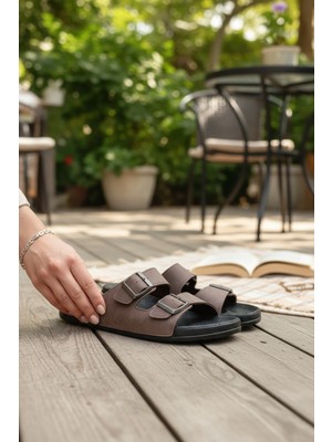 Enoch Erkek Çift Tokalı Düz Taban Terlik