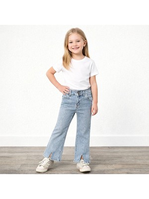 Yiğit Butik Kız Çocuk Trend Model Yırtmaçlı Açık Mavi Kot Pantolon