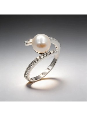 Besen Gümüş Zirkon Taşlı Incili Modern 925 Ayar Gümüş Yüzük