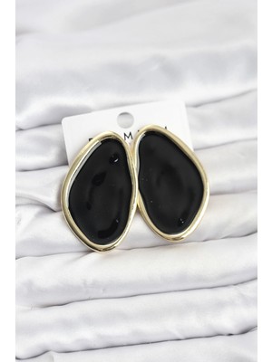 Luz&Pos Pirinç Siyah Mineli Damla Model Vintage Plaka Kadın Küpe