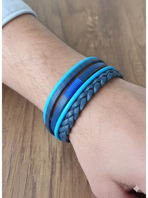Reggente 5'li Mavi Hakiki Deri Bileklik