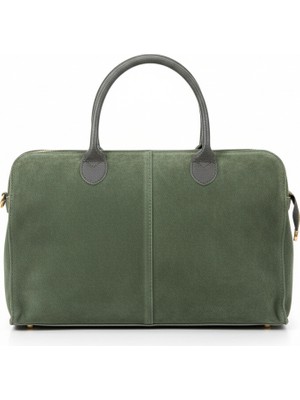 Mirage Yeşil - Deri Kol Detaylı Süet Çanta