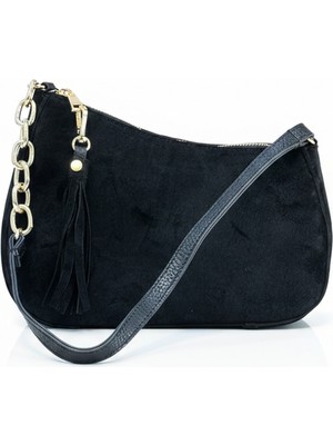 Elera Siyah - Zincir Detaylı Süet Çanta