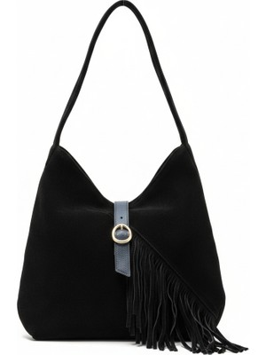 Alegra Siyah - Püsküllü Süet Omuz Çantası