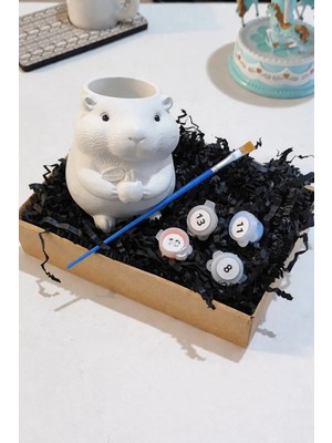 Taş Boyama Seti-Sevimli Kapibara-Boya-Fırça- Biblo- Kalemlik-Çok Amaçlı Dekoratif Obje