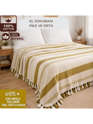 Ces Store Çift Kişilik %100 Pamuk El Dokuması Pike, Doğal Dokulu 4 Mevsim Yatak Örtüsü, 200X240 cm