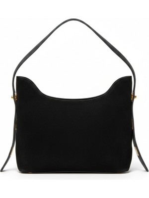 Velora Siyah - Kenarları Kemer Detaylı Süet Çanta