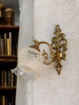 Dede Çicek Kol Metal Aplik Eskitme Statik Boyalı Mat Somon Rengi Camlı