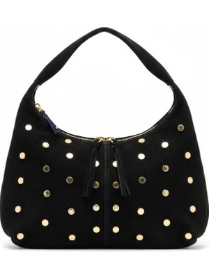 Stella Siyah - Metal Detaylı Süet Çanta