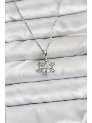 Luz&Pos 316L Çelik Zincir Gümüş Renk Kar Tanesi Model Zirkon Taşlı Kadın Kolye