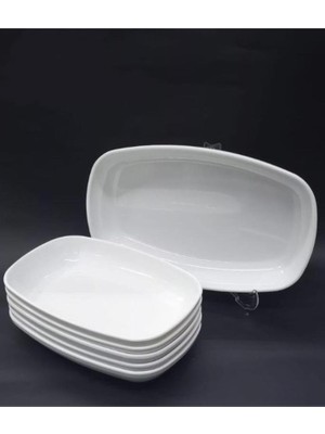 abnturk 28X18CM 4 Adet Beyaz Renk Melamin Kayık Tabak Günlük Kullanım Rahatlığı Ile Büyük Boy Salata Tabağı