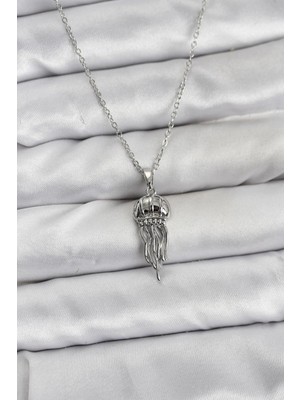 Luz&Pos 316L Çelik Zincir Gümüş Renk Deniz Anası Model Zirkon Taşlı Kadın Kolye