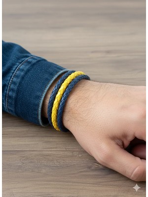 Reggente Sarı Lacivert Fenerbahçe Örgü Deri Bileklik