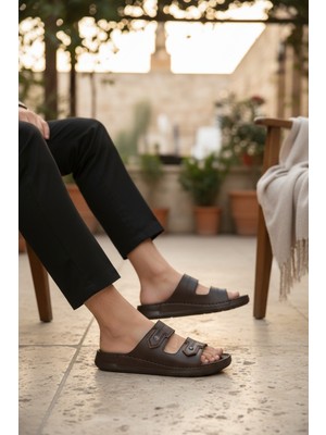Enoch Erkek Çift Bantlı Düz Taban Anatomik Terlik