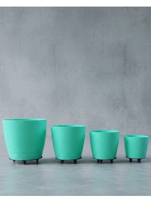 Zenvia 4’lü 3D Yeşil Dekoratif Saksı Takımı Ayaklı Modern Vazo Seti