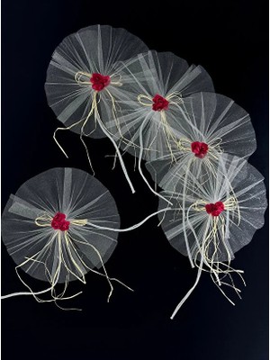 Bonicce 10 Adet Kırmızı Çiçekli Düğün Arabası Süsü Gelin Arabası Konvoy Süsü Bohça Süsü Çeyiz Süsü