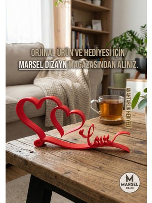 Marsel Dizayn Modern Şık Dekoratif Love - Kalpli Masa Süsü - Ofis ve Ev Dekoru - Ateş Kırmızısı - 17 cm
