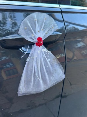 Bonicce 10 Adet Pırıltılı Kırmızı Çiçekli Düğün Arabası Süsü Gelin Arabası Konvoy Süsü Bohça Süsü Çeyiz Süsü