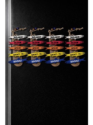 Seymen Bıçakçılık Balık Figürlü Ahşap Magnet 4’lü Set – Dekoratif Buzdolabı Süsü