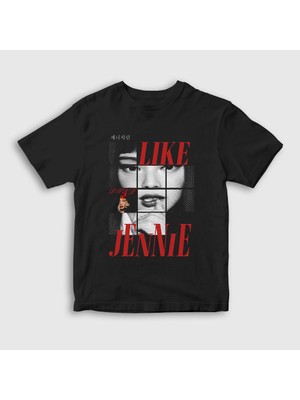 Presmono Unisex Çocuk Siyah Like Jennie Blackpink T-Shirt
