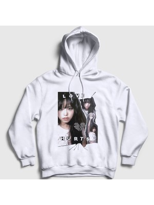 Presmono Unisex Beyaz Love Hurts Choi Ye Na Yena Iz One Kapüşonlu Sweatshirt