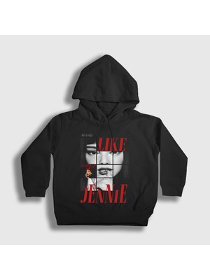 Presmono Unisex Çocuk Siyah Like Jennie Blackpink Kapüşonlu Sweatshirt