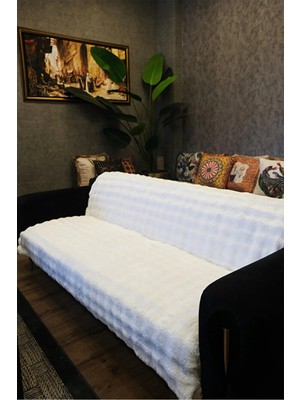 Shopyteks Bubble Tavşan Tüyü Koltuk Örtüsü 170X210 – Peluş Kaymaz Koltuk Şalı – 3’lü Kanepe Örtüsü Krem