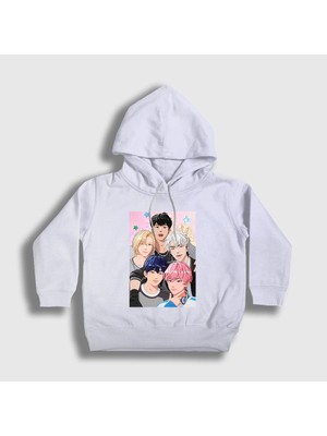 Presmono Unisex Çocuk Beyaz Band K Pop Plave Kapüşonlu Sweatshirt