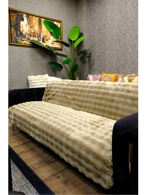 Shopyteks Bubble Tavşan Tüyü Koltuk Örtüsü 170X210 – Peluş Kaymaz Koltuk Şalı – 3’lü Kanepe Örtüsü Krem