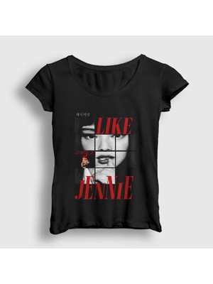 Presmono Kadın Siyah Like Jennie Blackpink T-Shirt