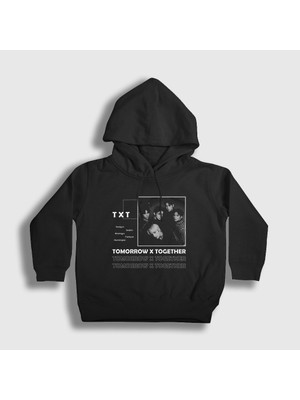 Presmono Unisex Çocuk Siyah Band Txt Tomorrow x Together Kapüşonlu Sweatshirt