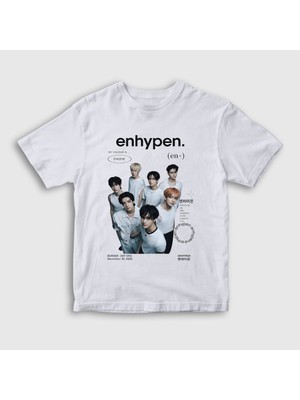 Presmono Unisex Çocuk Beyaz Border K Pop Enhypen T-Shirt