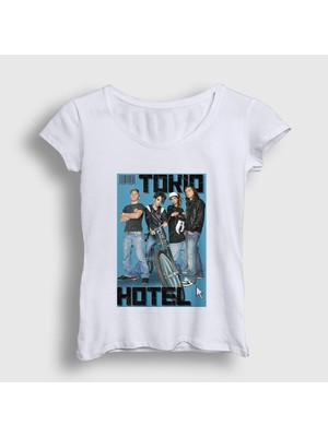 Presmono Kadın Beyaz Magazine Tokio Hotel T-Shirt