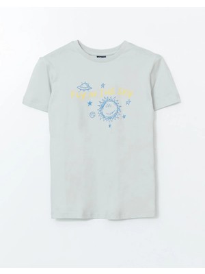 Lc Waikiki Erkek Çocuk Tişört Gri Kısa Kollu Standart Kalıp Grafik Desenli 7 - 8 Yaş