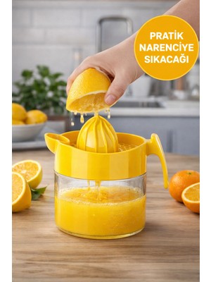 Medushop 300 ml Manuel Narenciye Sıkacağı Bpa Free Cam Hazneli Limon Portakal Sıkacağı Sarı