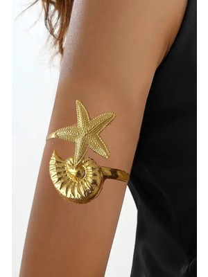 Caş Dekorasyon Altın Renk Deniz Kabuğu ve Yıldızlı Bileklik Kol Aksesuarı