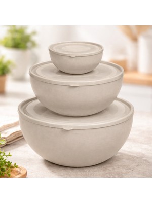Melkan Home 3'lü Kapaklı Yuvarlak Saklama Kabı Seti 0,6L + 2,5L + 4L – BPA Free, İçiçe Geçmeli, Mikrodalga Uyumlu
