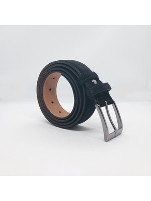Paşala Leather Hakiki Deri Erkek Klasik Kemer Süet Siyah 3,5 cm Çift Kat Deri Dayanıklı Tokalı Kutulu Teslimat