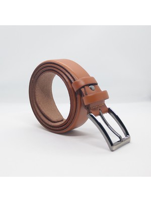 Paşala Leather Hakiki Deri Erkek Klasik Kemer Açık Taba 3,5 cm Çift Kat Deri Dayanıklı Tokalı Kutulu Teslimat