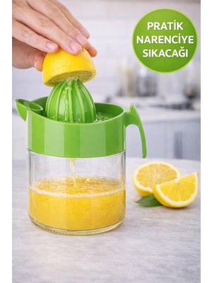 Medushop 300 ml Manuel Narenciye Sıkacağı Bpa Free Cam Hazneli Limon Portakal Sıkacağı Yeşil
