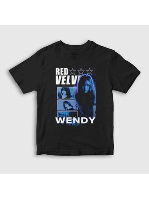 Presmono Unisex Çocuk Siyah Stars Wendy Red Velvet T-Shirt