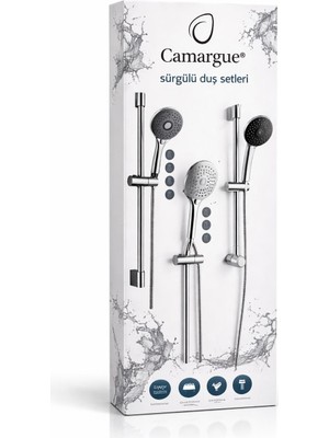 Camargue Sürgülü Duş Seti – Ayarlanabilir Duş Başlığı + Ray Sistemi + Hortum | Çok Fonksiyonlu El Duşu Banyo Duş Takımı