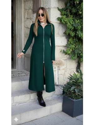 Modatıkla Kadın Uzun Kollu Önden Fermuarlı Ithal Krep Elbise