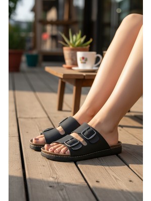 Enoch Erkek Ortopedik Çift Tokalı Düz Taban Terlik