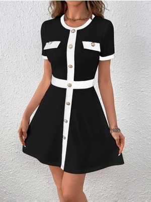 Modatıkla Kadın Kısa Kollu Bisiklet Yaka Önden Düğmeli Modal Elbise